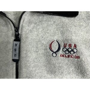 USA Beijing 2008 Olympics Embroidered Fleece Zip Up Jacket Gray Adult Large